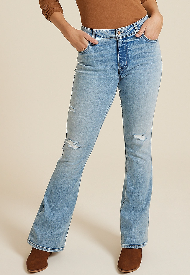 Curvy High Rise Ripped Flare Jean