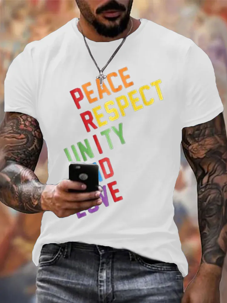 Men'S Peace Respect Unity And Love Round-Neck T-Shirt