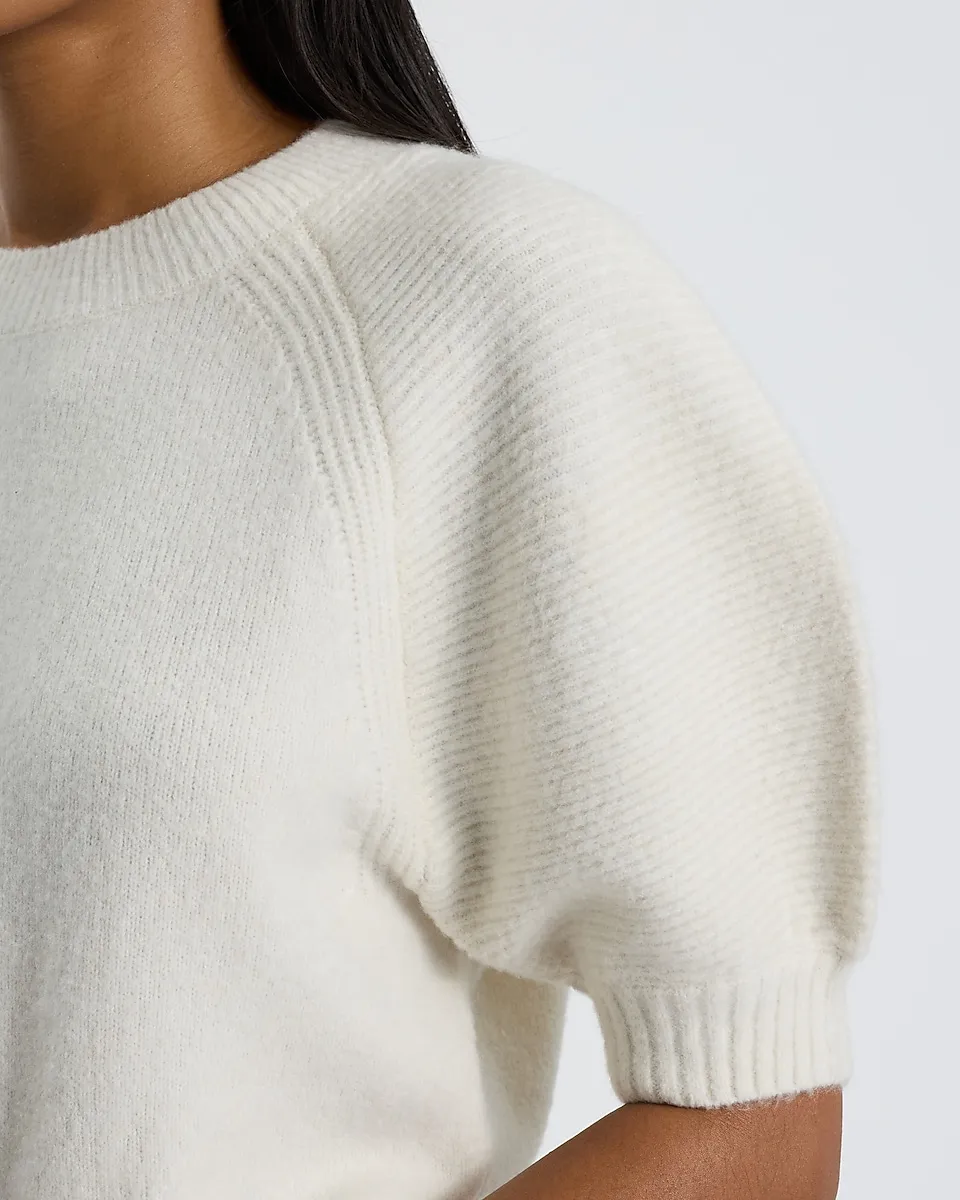 Crew Neck Short Puff Sleeve Sweater