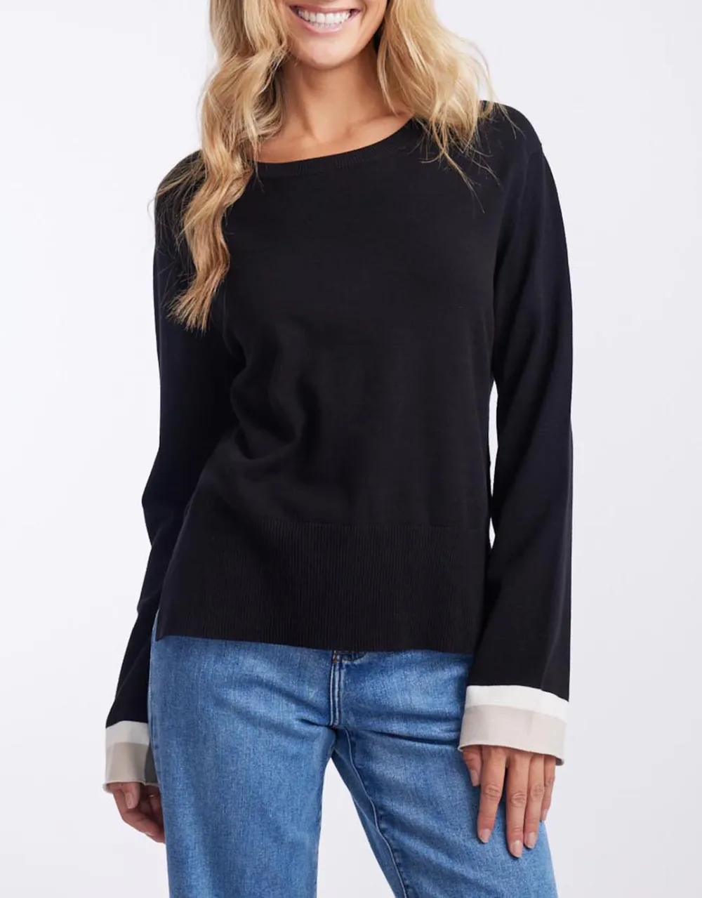 Giselle Lightweight Knit Top - Black/Oat/White