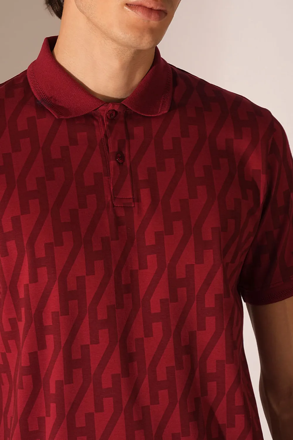 Red Logo Text Print Cotton Polo