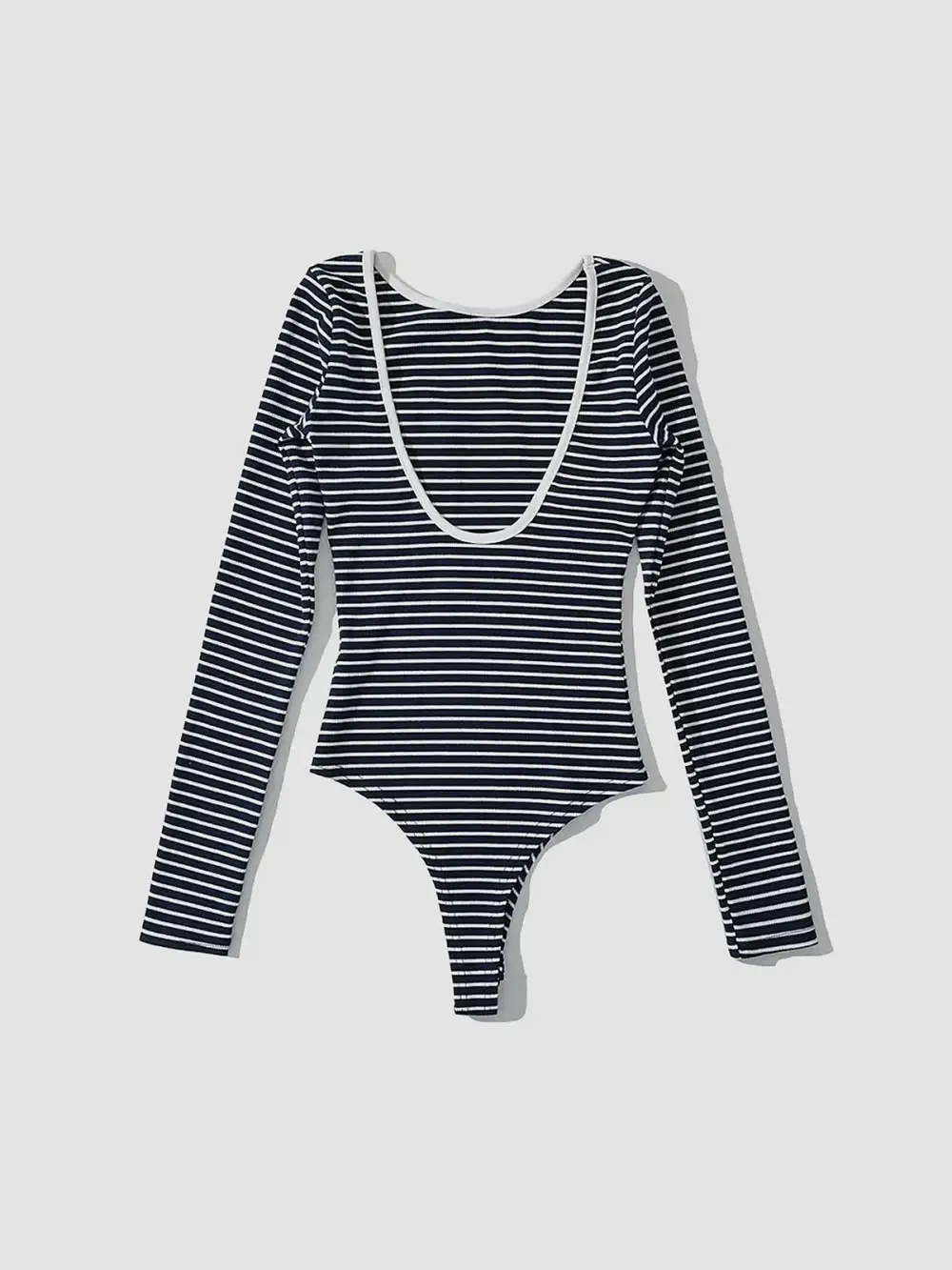 Striped Backless Long Sleeve Bodysuit