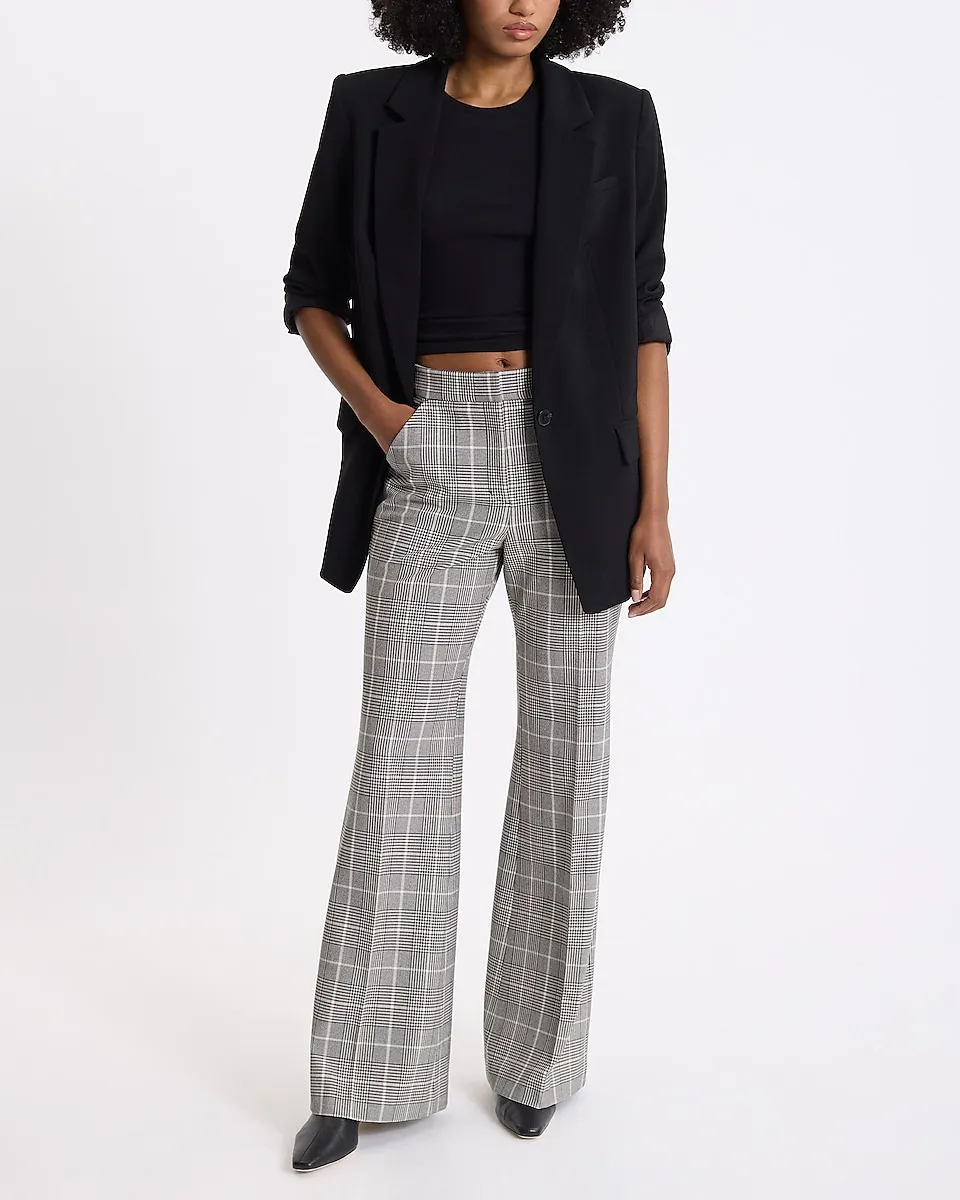 Editor Plaid High Waisted Trouser Flare Pant