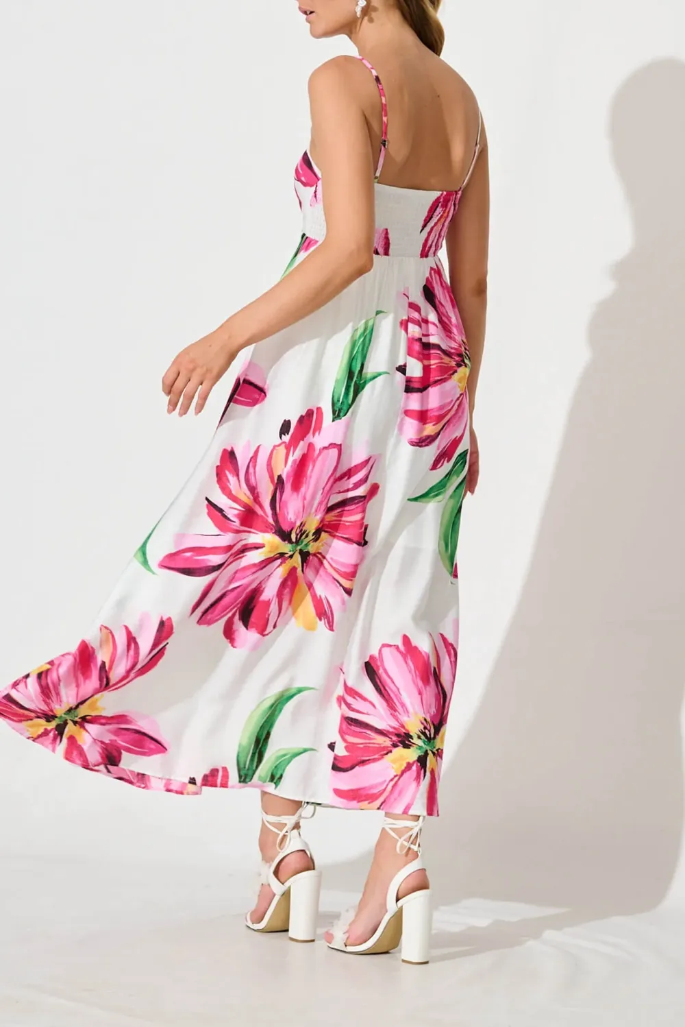 White Based Floral Print Slip Maxi Dress