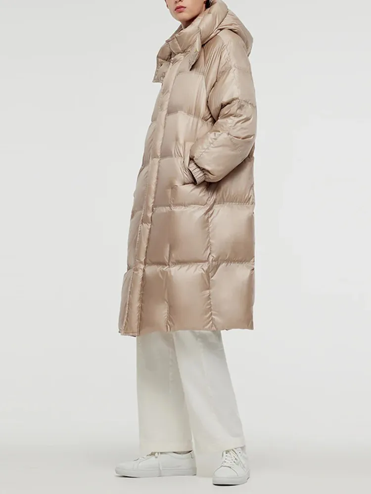 Rose Gold Unisex Hooded Long Goose Down Coat