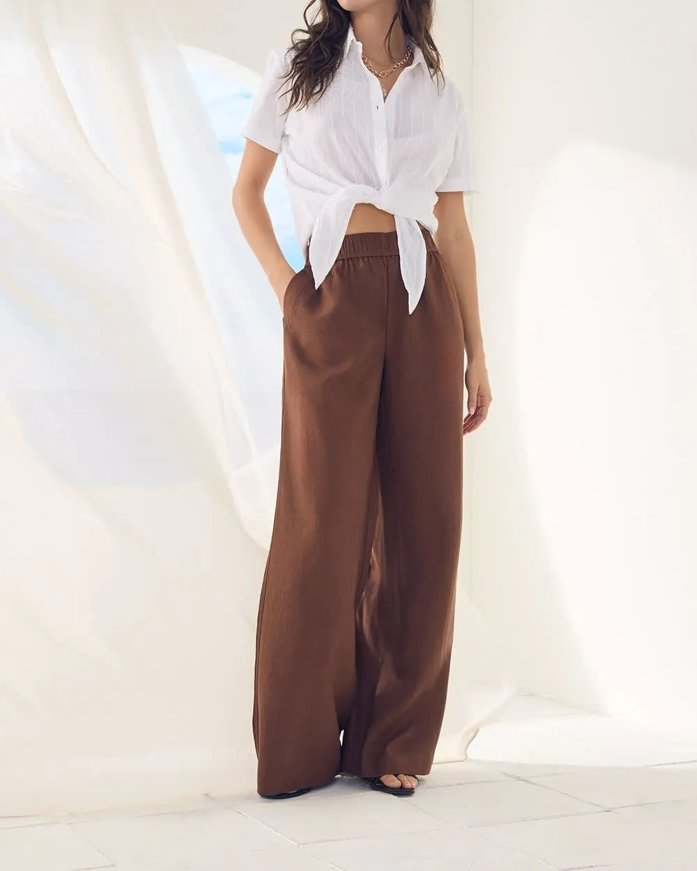 Linen Mid-Rise Wide-Leg Pant