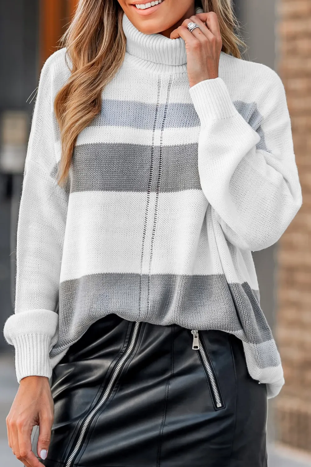 Striped Drop Sleeve Turtleneck Sweater