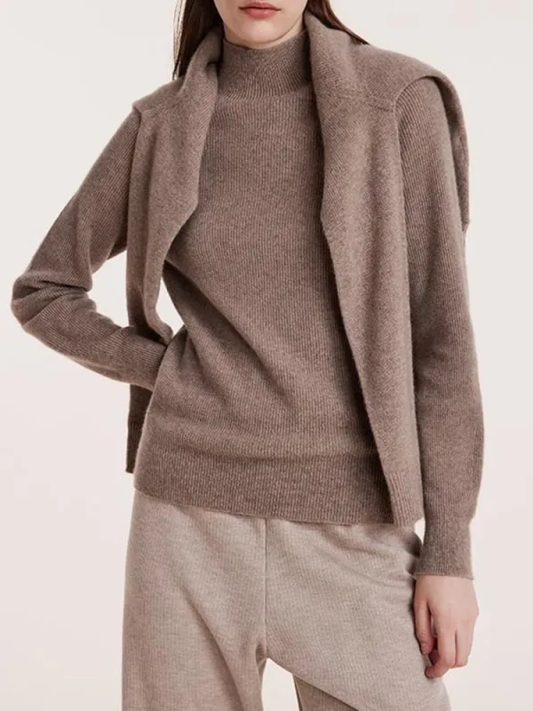 Coffee Seamless Mock Neck Cashmere Women Sweater