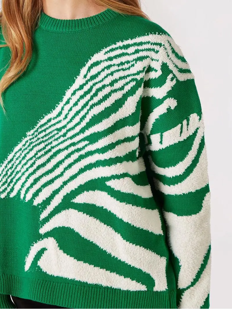 Fuzzy Zebra Stripe Oversized Jumper