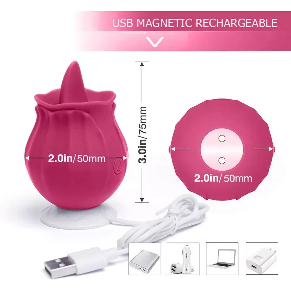 Waterproof Tongue Oral Clit Licking Rose Vibrator G Spot Dildo Women Sex Toys US