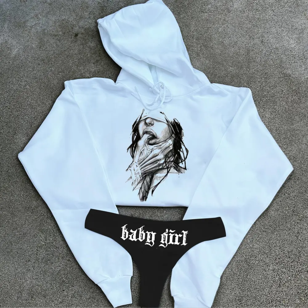 Baby Girl Printed Women's Cropped Hoodie & Thong Sets