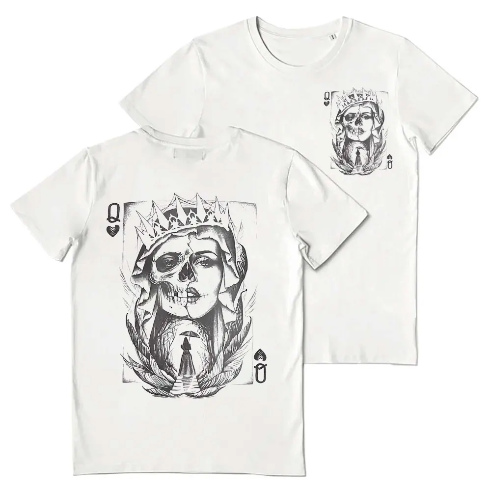 Skeleton Queen Playing Cards Printed Men's T-shirt