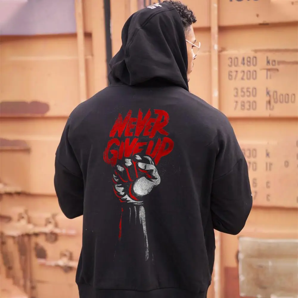 Never Give Up Letter Print Casual Hoodie