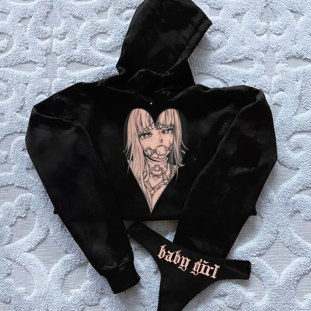 Baby Girl Printed Women's Cropped Hoodie & Thong Sets