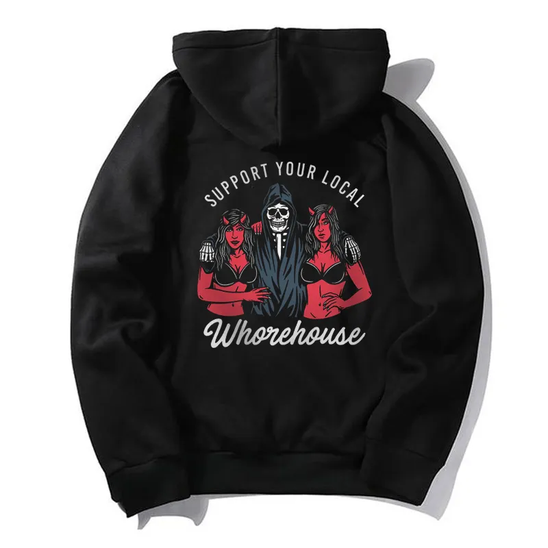 Skull And Sexy Lady Support Your Local Printed Reaper Hoodie
