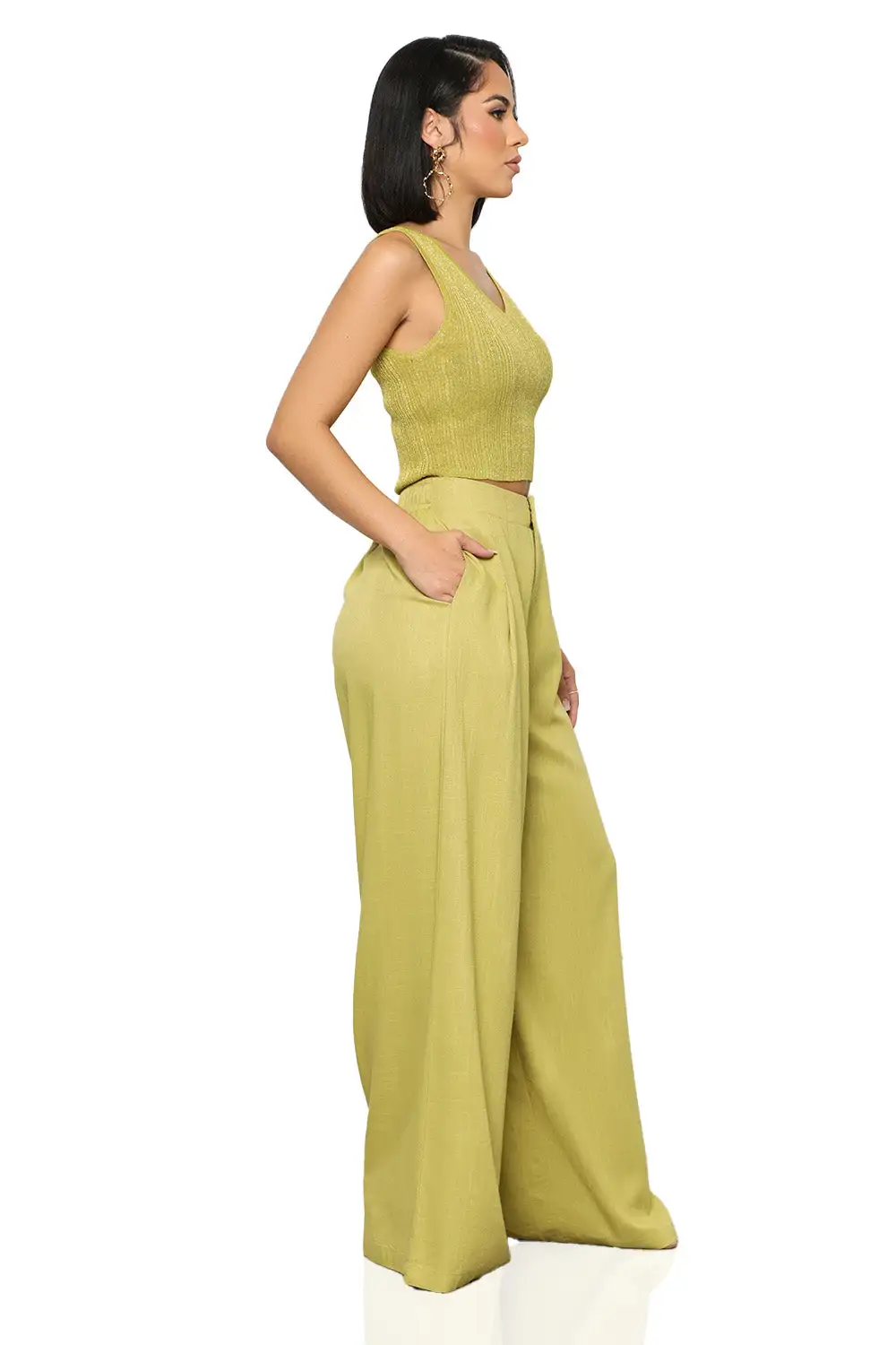 On The Go Linen Pants Set (Lime)