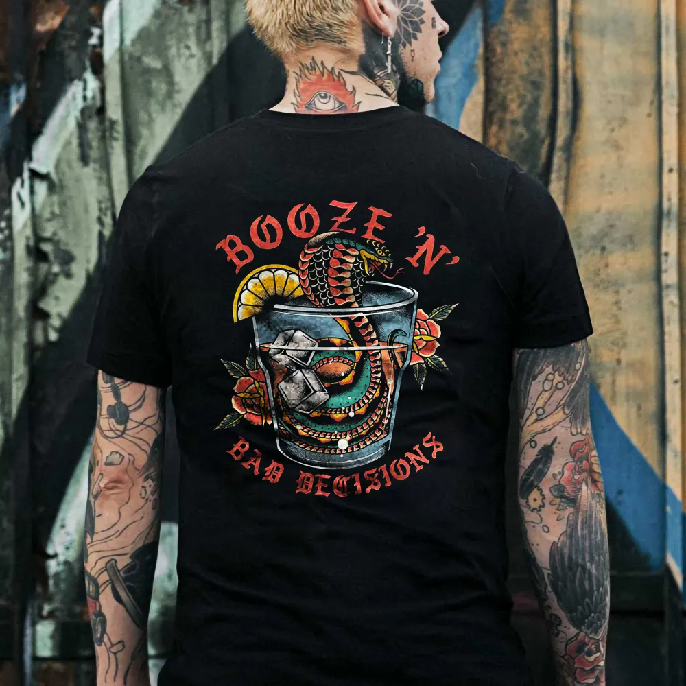 Retro Snake Iced Drink Letter Printed T-shirt