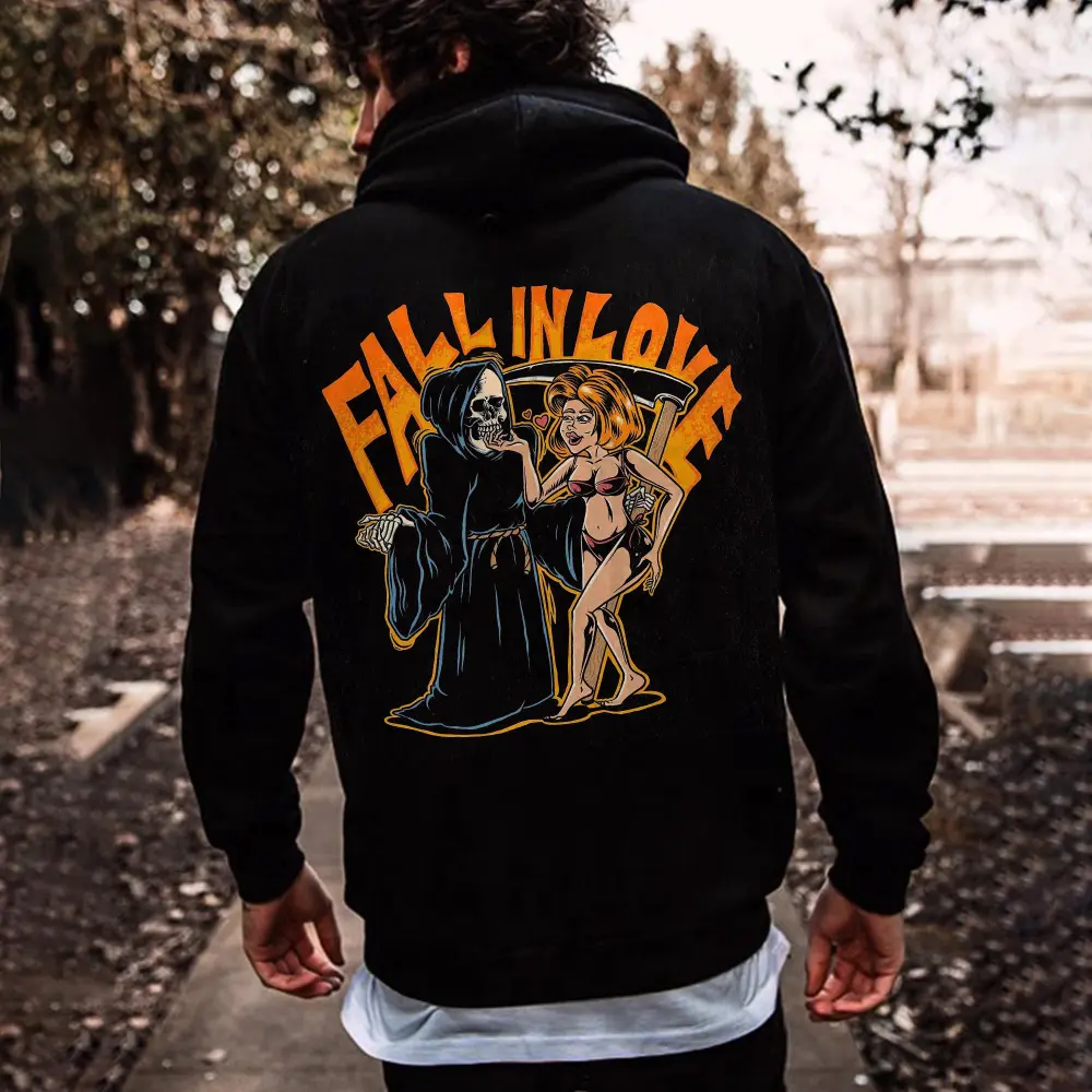 Fall In Love Skull Print Men's Hoodie