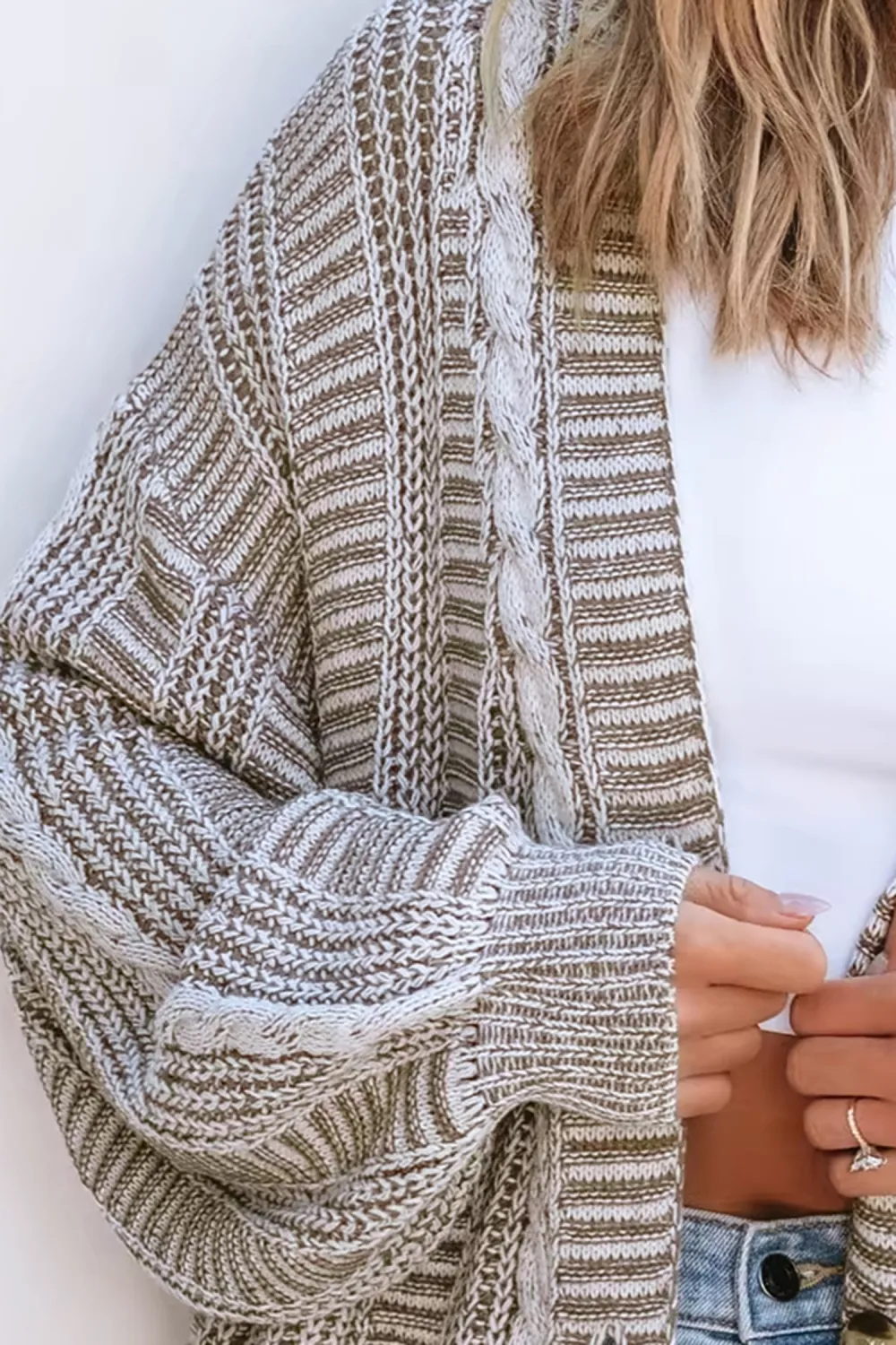 Brown Cable Knit Long Sleeve Longline Cardigan