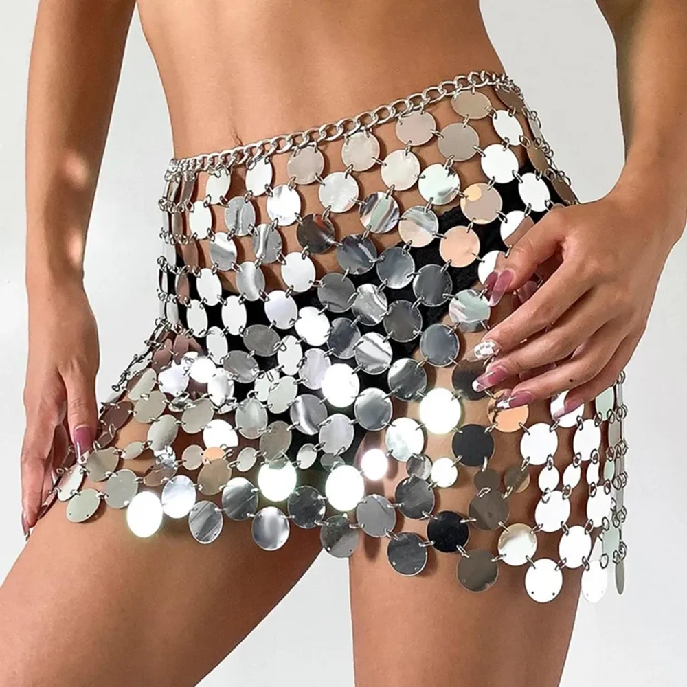 Silver Bubbles Sequin Embellished Mini Skirt