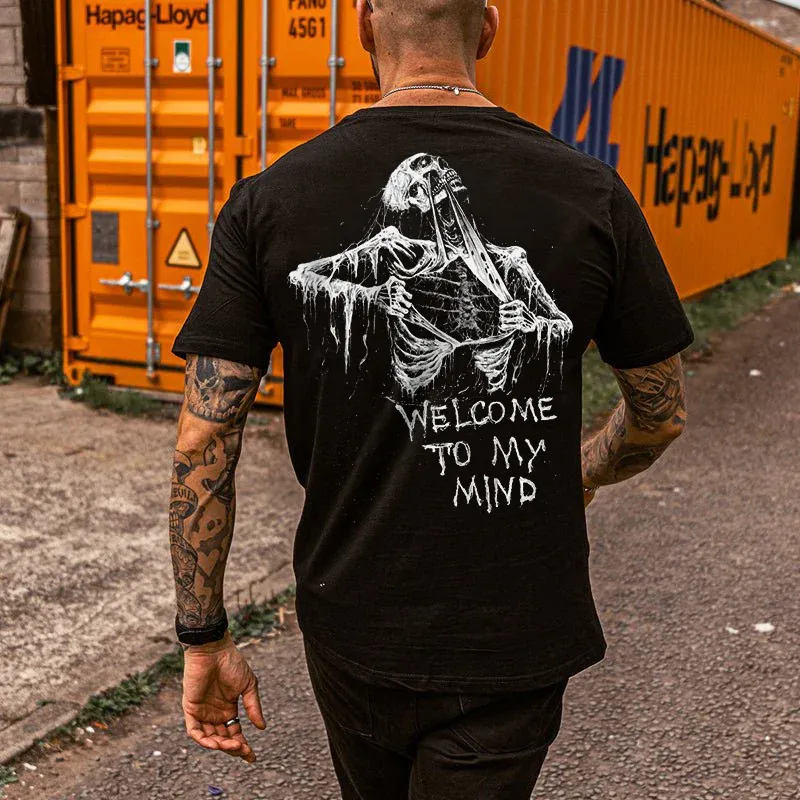Welcome To My Mind Skull Letter Print Men's T-Shirt