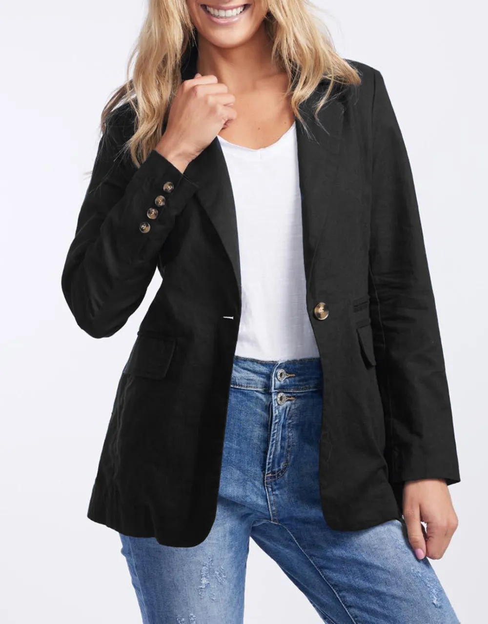 Portofino Linen Blazer - Black