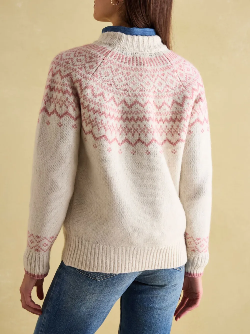 Charlotte Pink Crew Neck Fairisle Pattern Jumper