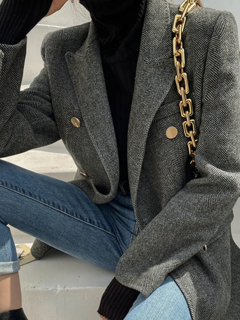 Wool-Blend Metal Double-Breasted Blazer