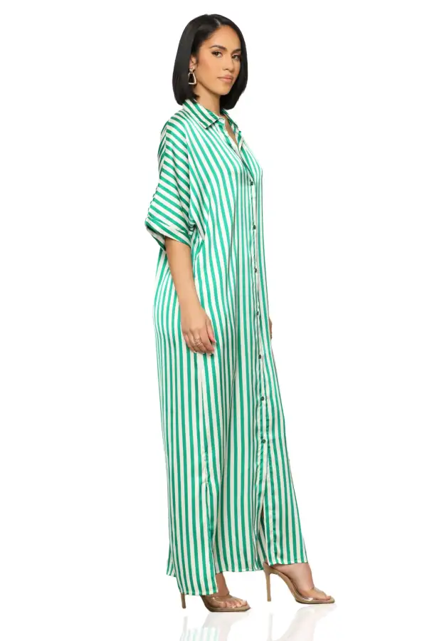 Bold Lines Shirt Dress (Green)