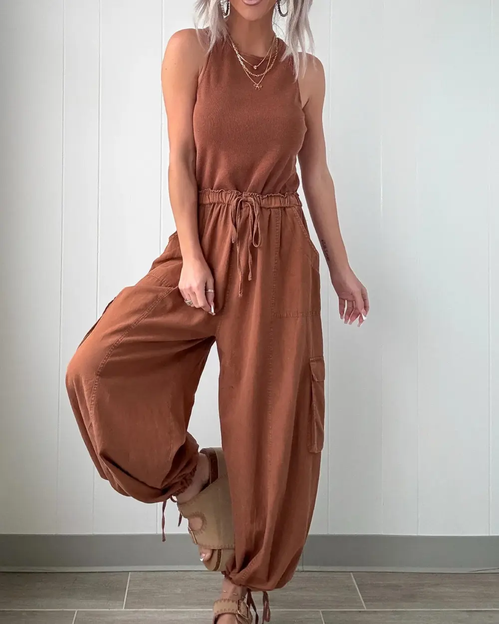 Understated Cargo Jumpsuit - Mocha