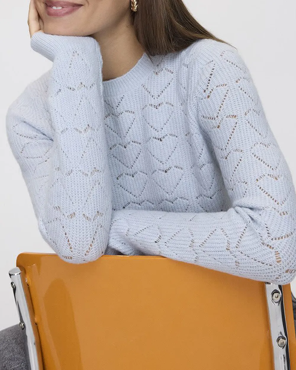 Long-Sleeve Crew-Neck PlushSoft Sweater with Pointelle Hearts