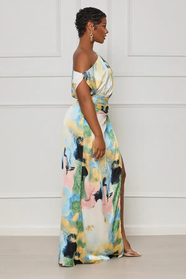 Evening Delight One Shoulder Maxi Dress (Blue Multi)
