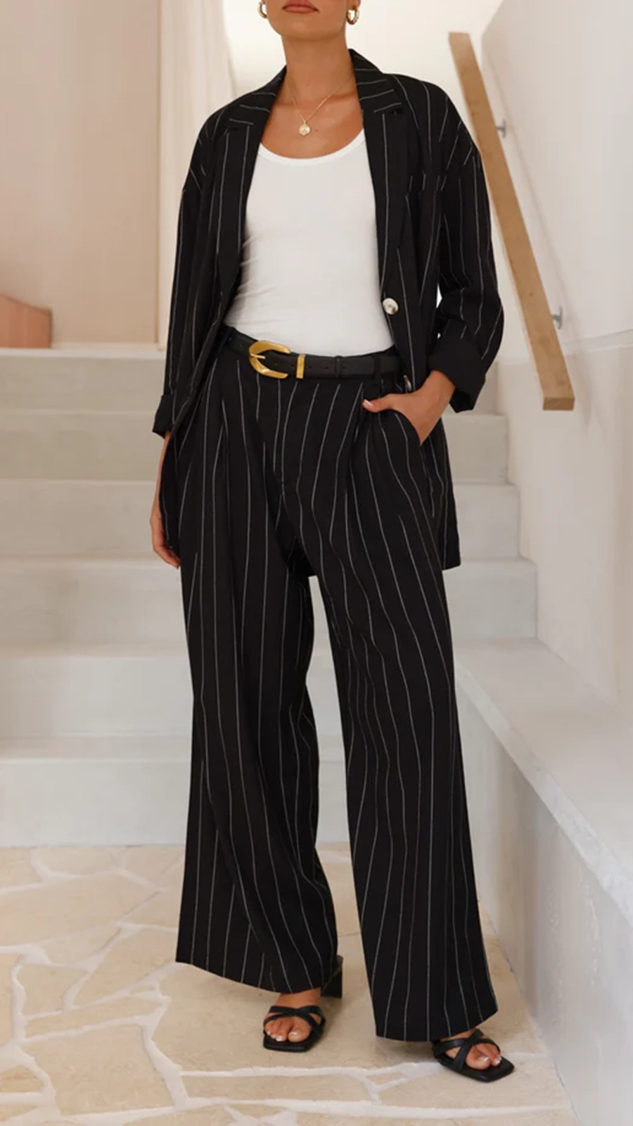 Thea Blazer - Black Pinstripe