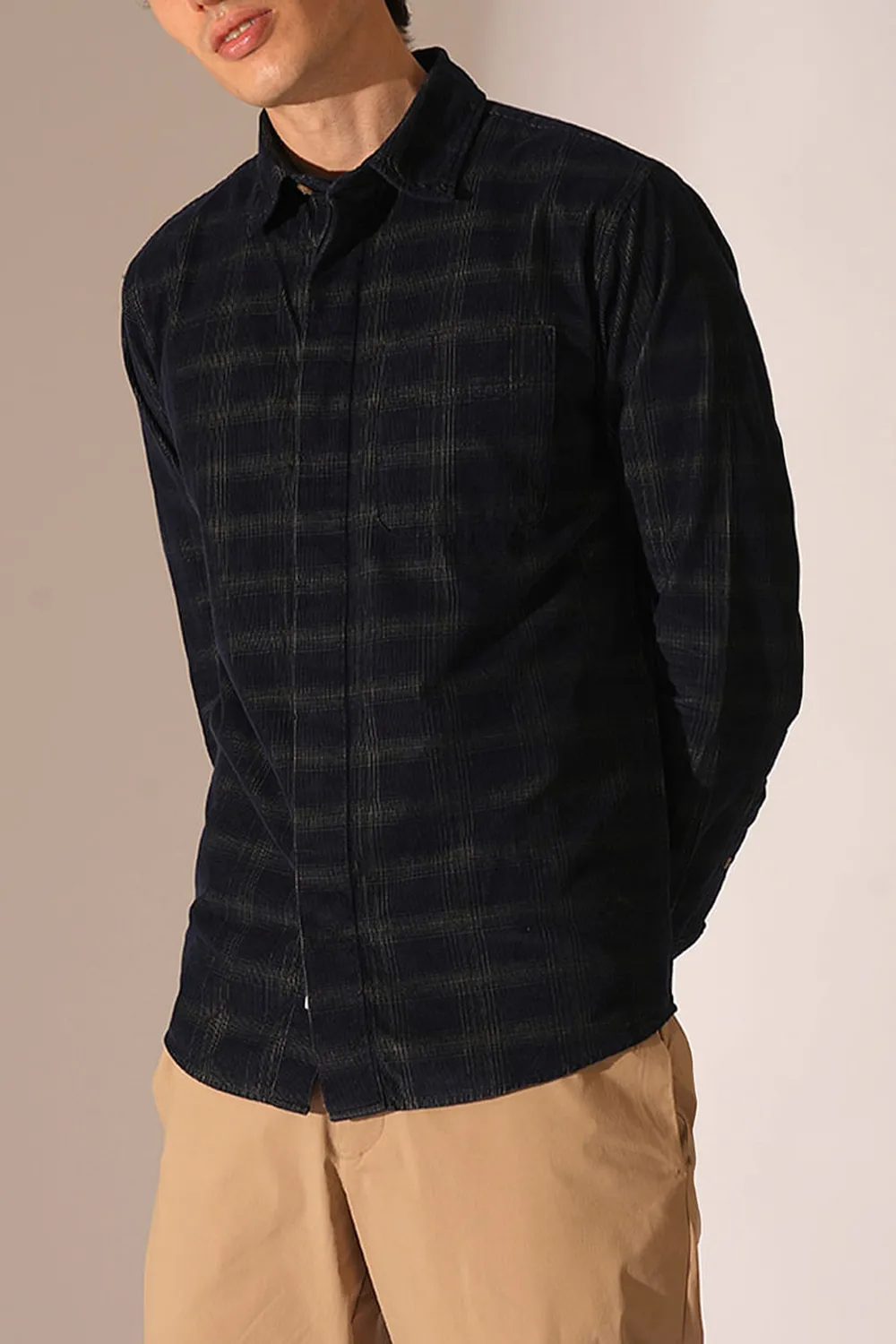 Navy Blue Corduroy Check Shirt