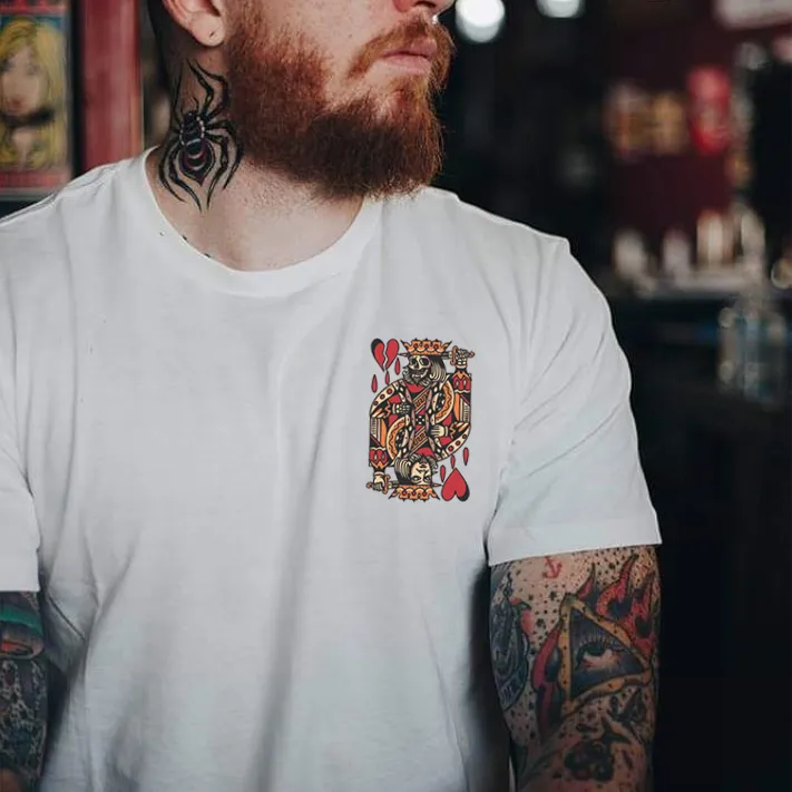 Playing Card Skull Print Casual T-shirt