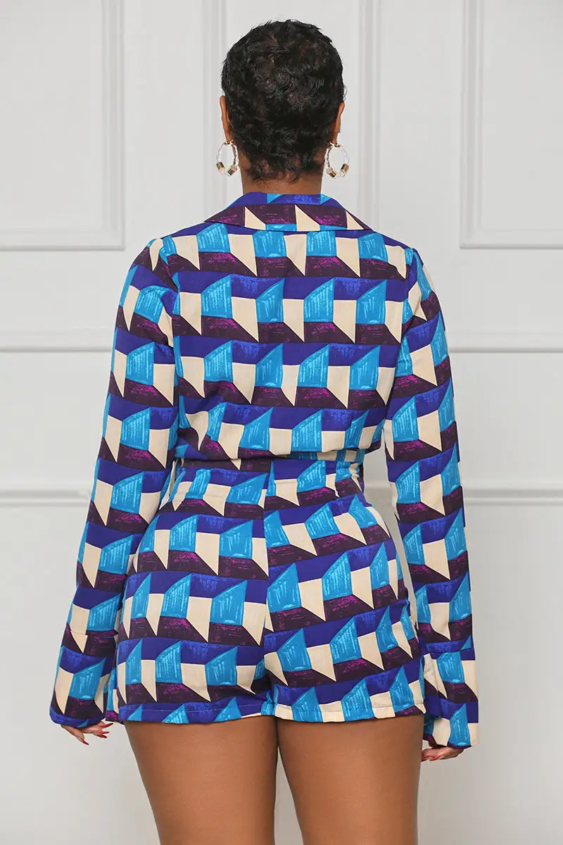 Kaleidoscope Wrap Romper (Blue Multi)-FINAL SALE
