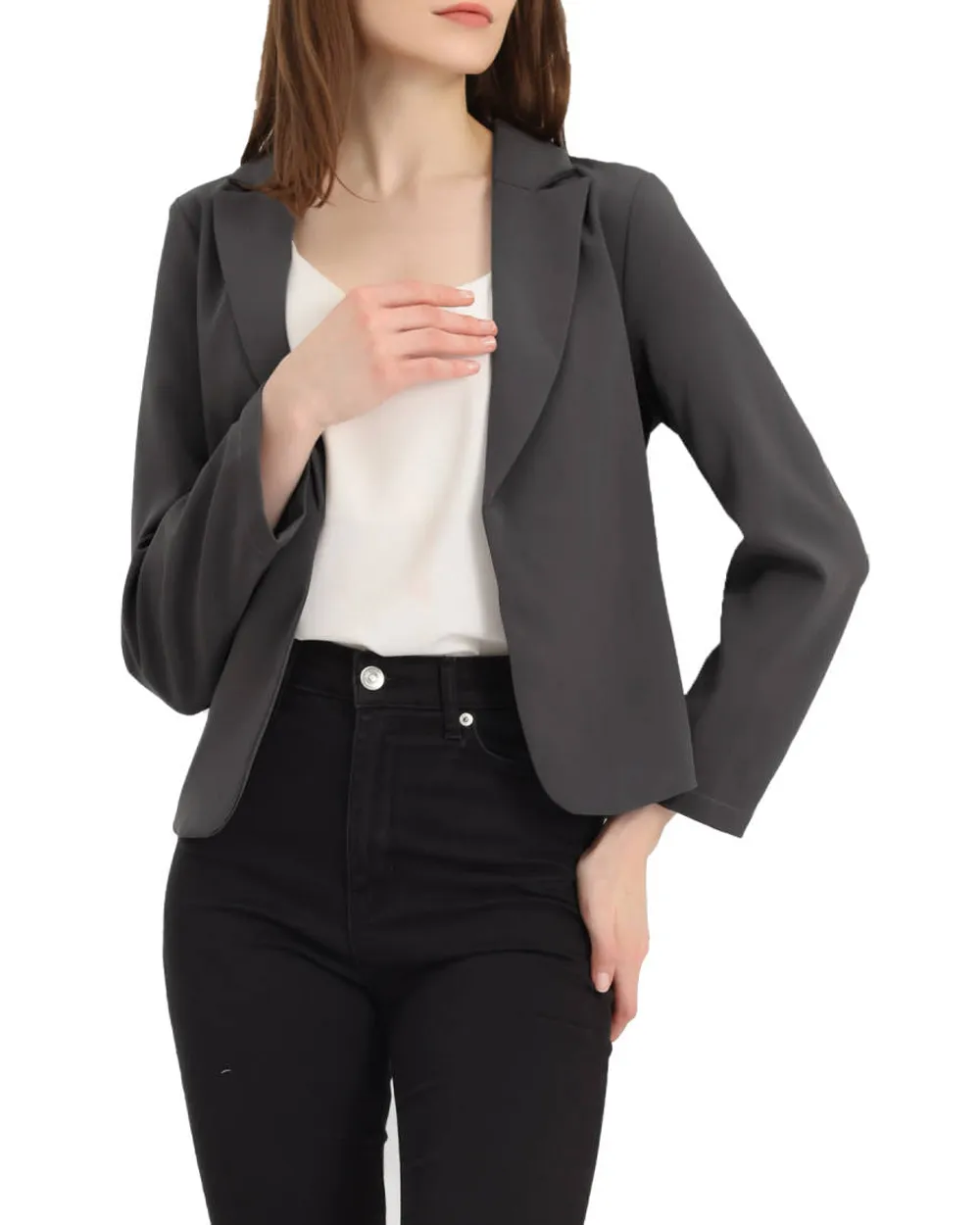 Allegra K- Open Front Crop Suit Blazer Jacket