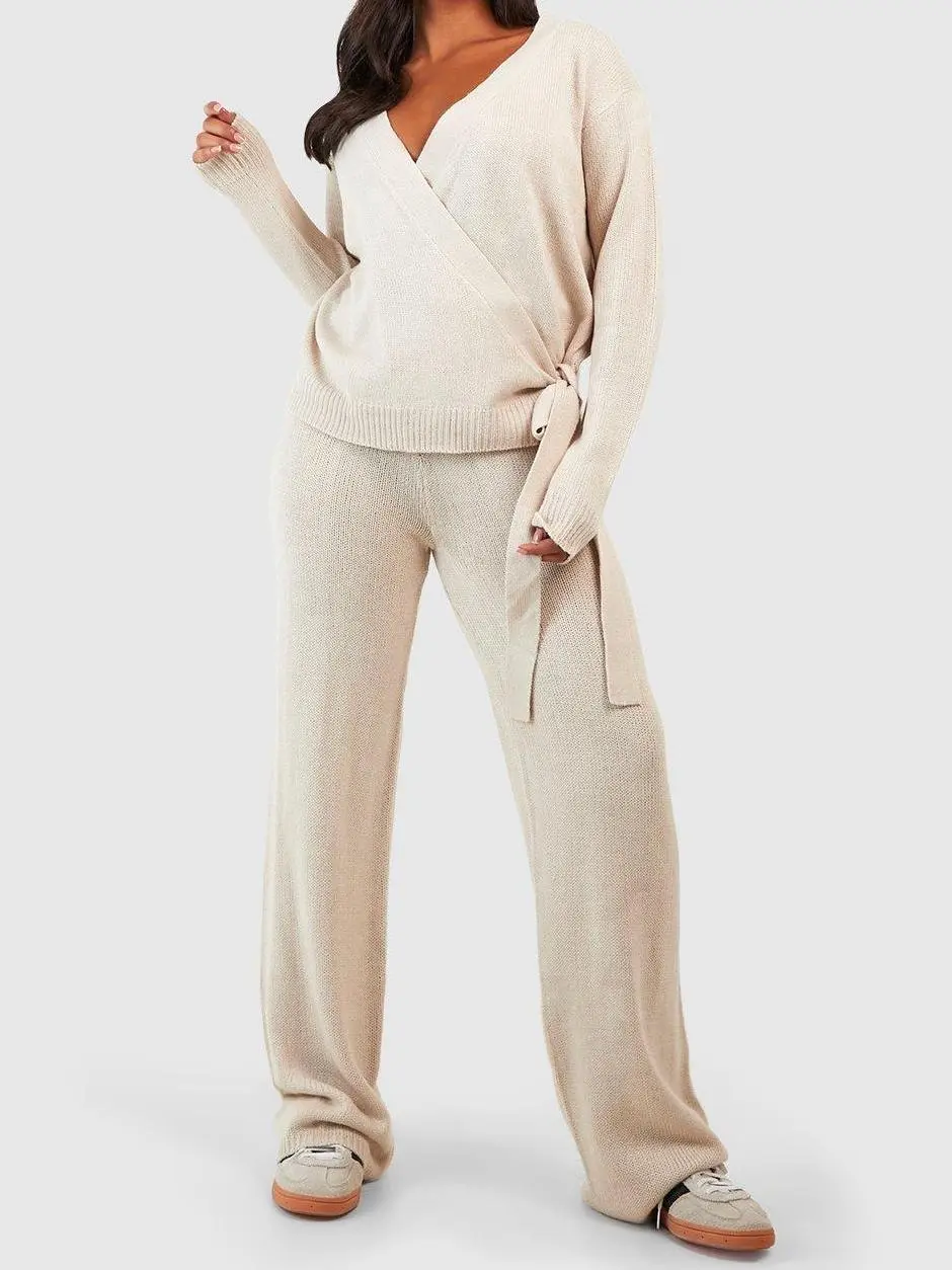 TWO-PIECE PLUS WRAP TIE SIDE SWEATER AND PANTS