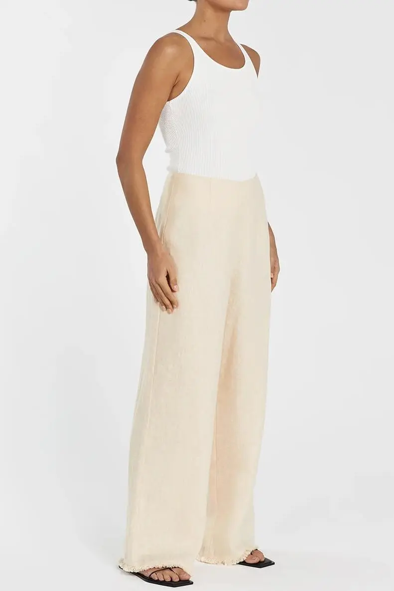 ZAHARA LEMON LINEN FRINGED PANT