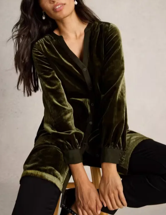 Long Sleeve Olive Velvet Tunic