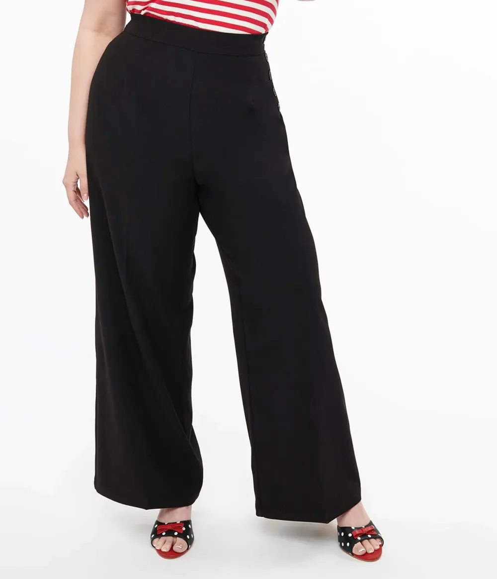 Hell Bunny 1940s Plus Size Black Ginger Trousers