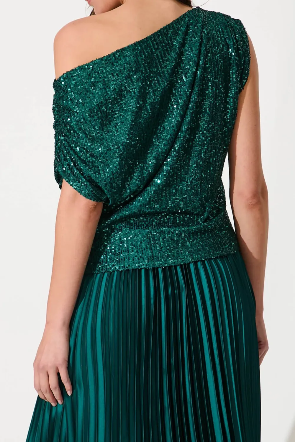 Dark Green Sequin One Shoulder Party Top