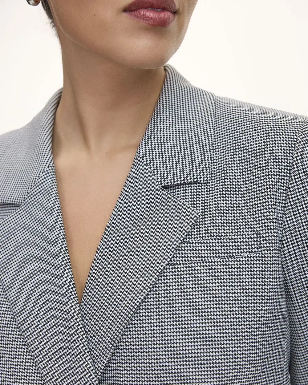 Cropped Double-Breasted Houndstooth Blazer