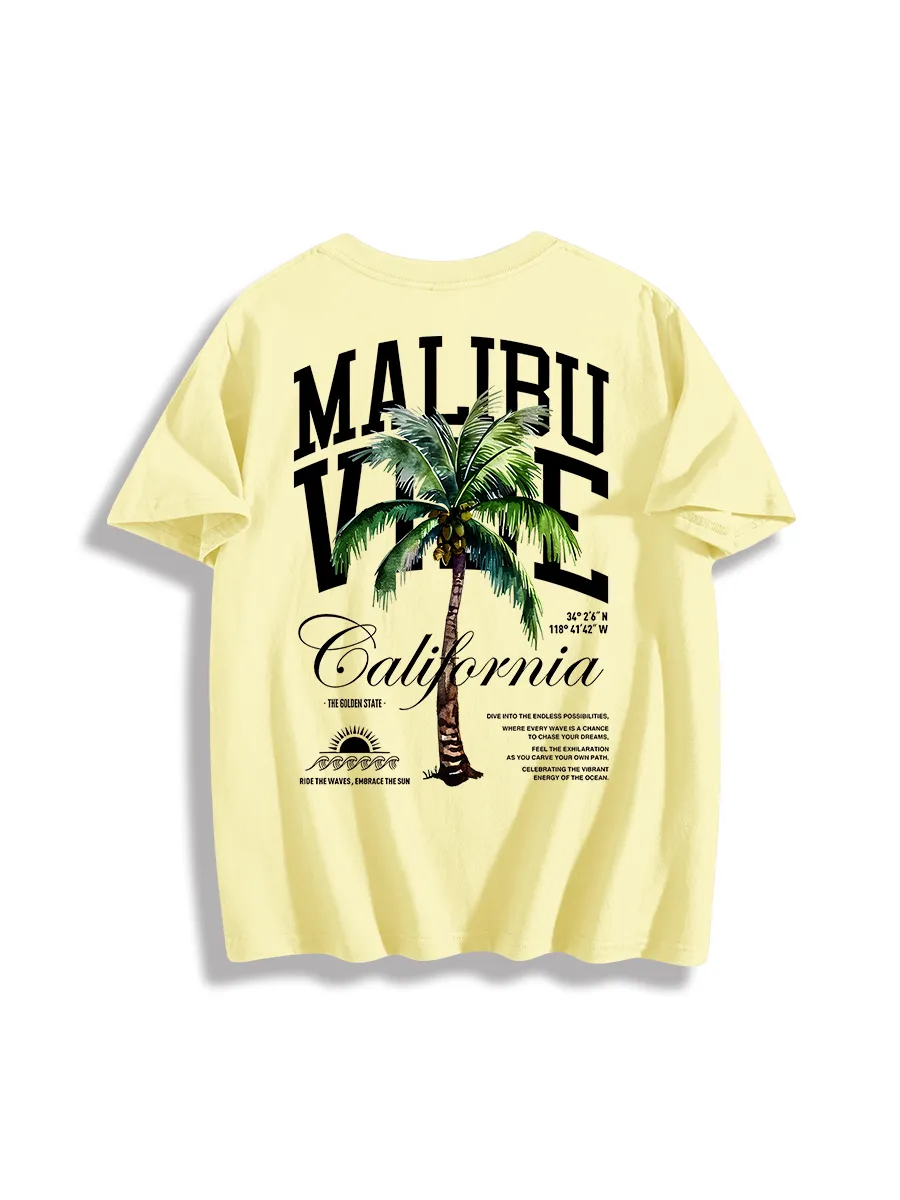 Street Life Men Slogan & Palm Tree Print Tee