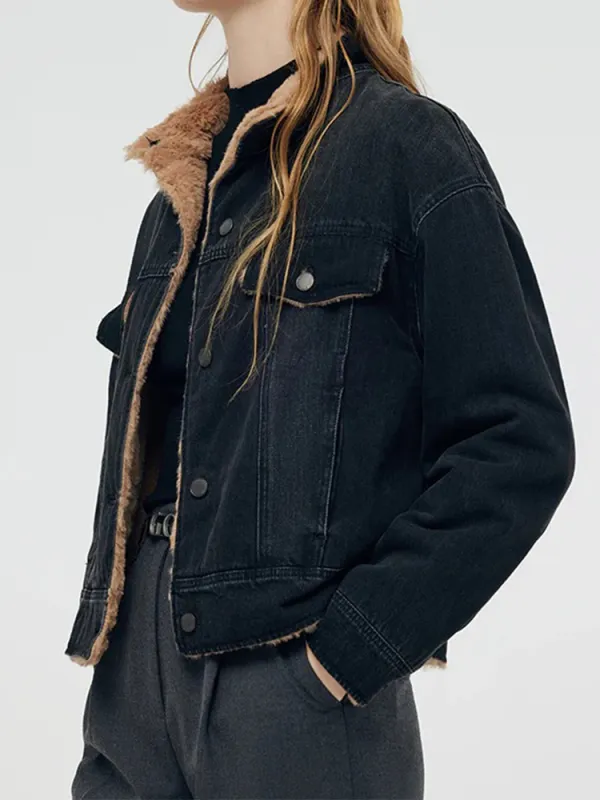 Denim Stand Collar Women Jacket