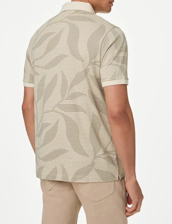 Pure Cotton Leaf Print Polo Shirt