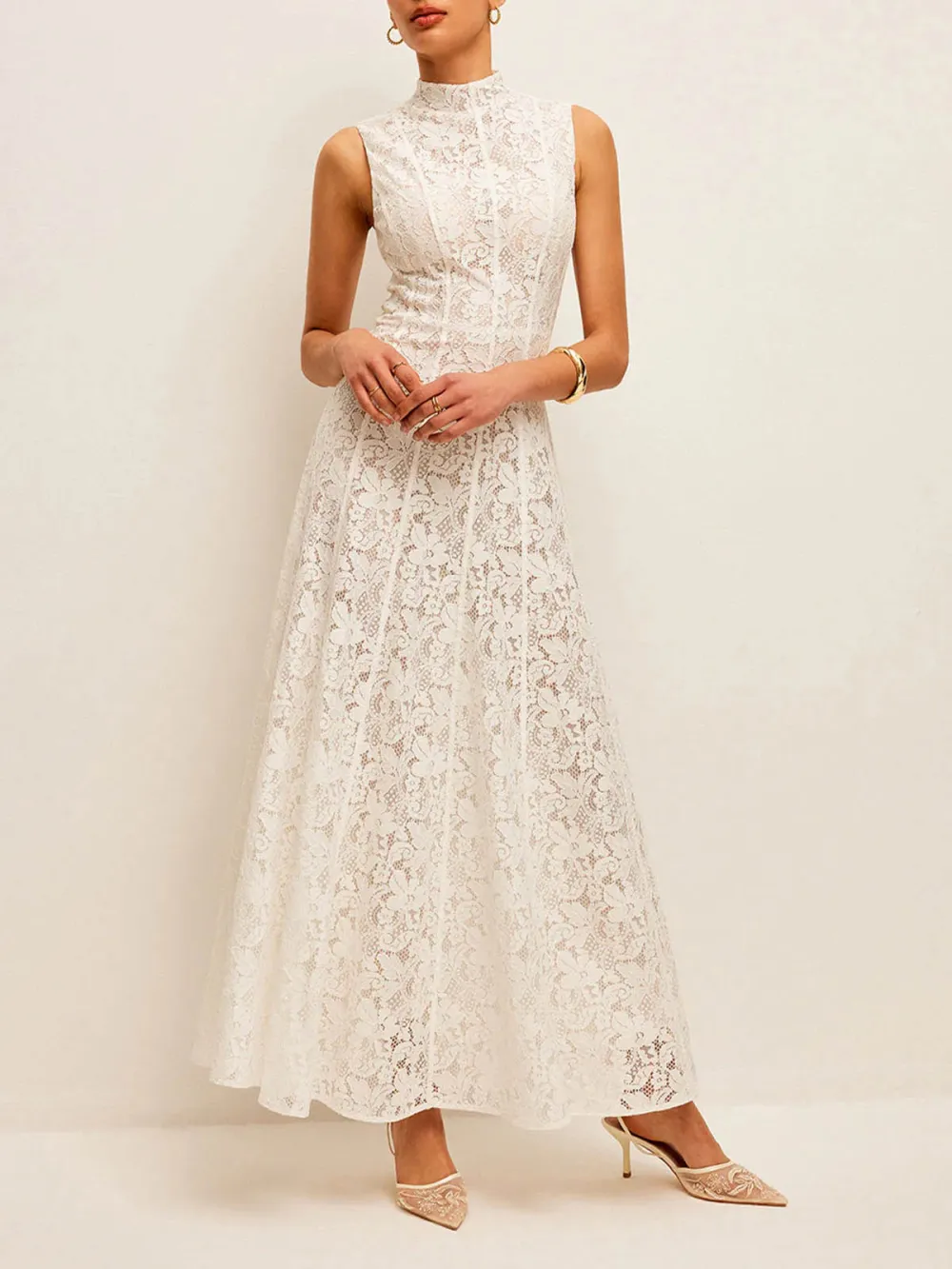 Lace Mock Neck Sleeveless Dress