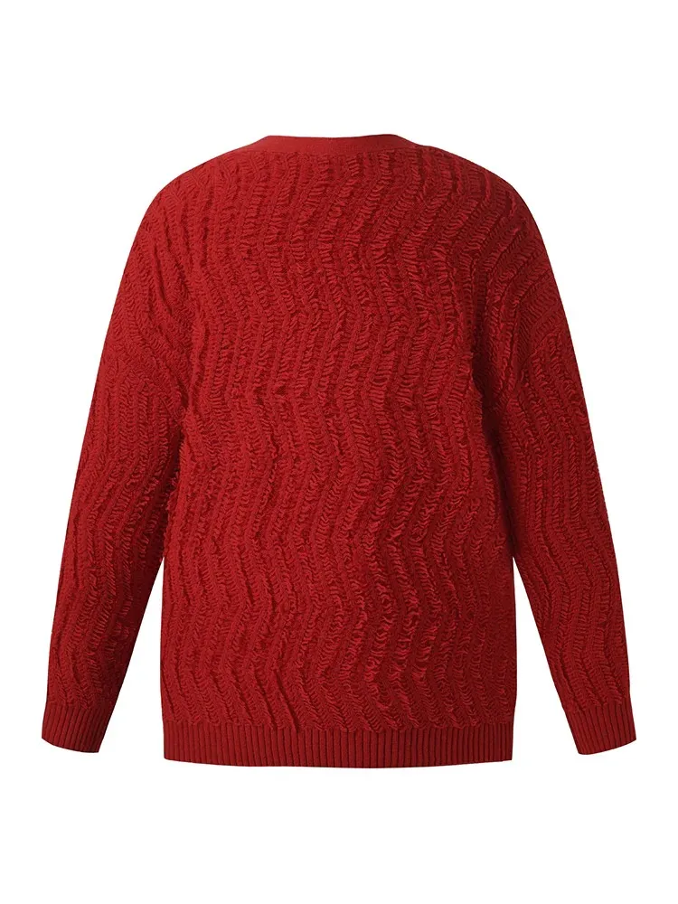 100% Wool Chili Red Women Cardigan