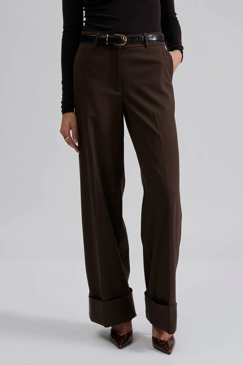 Mid Rise Wide Leg Trousers