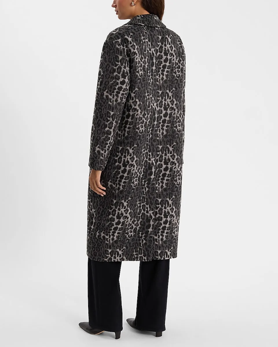 Brushed Leopard Wool-Blend Coat